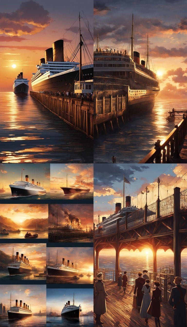 Titanic at Sunset: A Cinematic Anime Scene