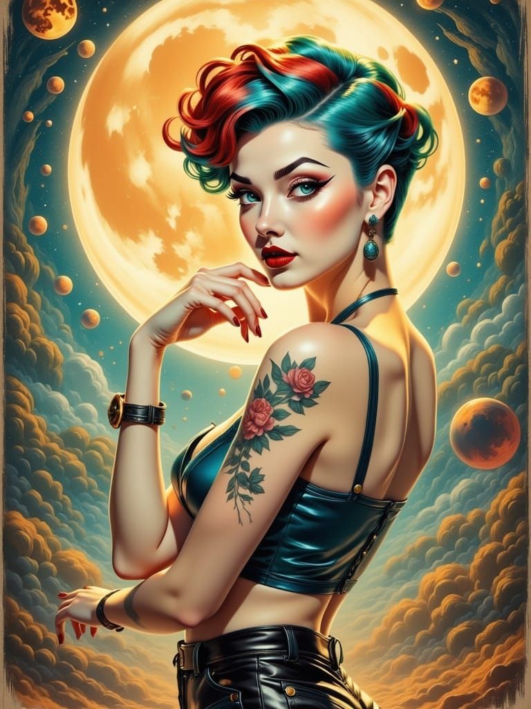 Surreal Spring Goddess in Punk Pin-Up Style