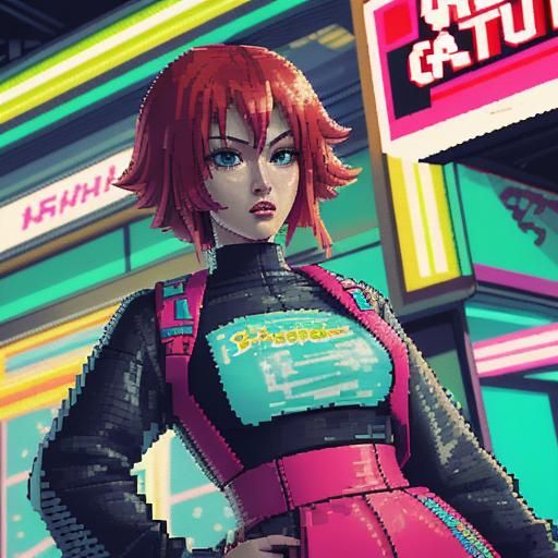 Japanese Girl Shopping in Shibuya: 8-bit Pixel Art