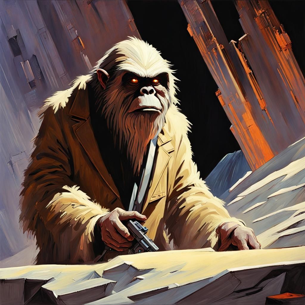 Mr. Bean as Yeti in Raiders, Impasto Painting