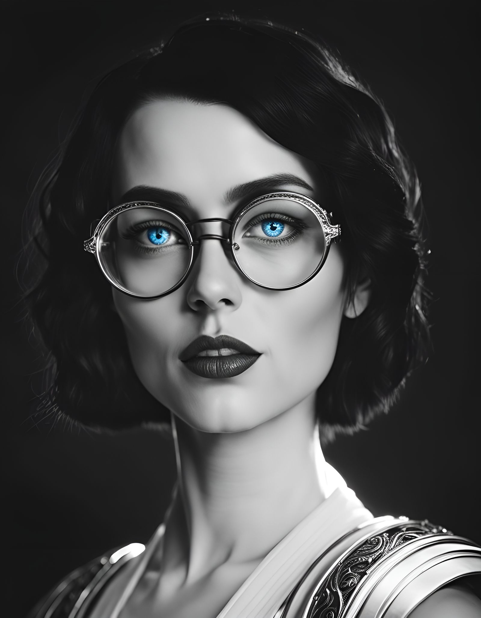 Arcane Woman with Glowing Eyes in Black and White