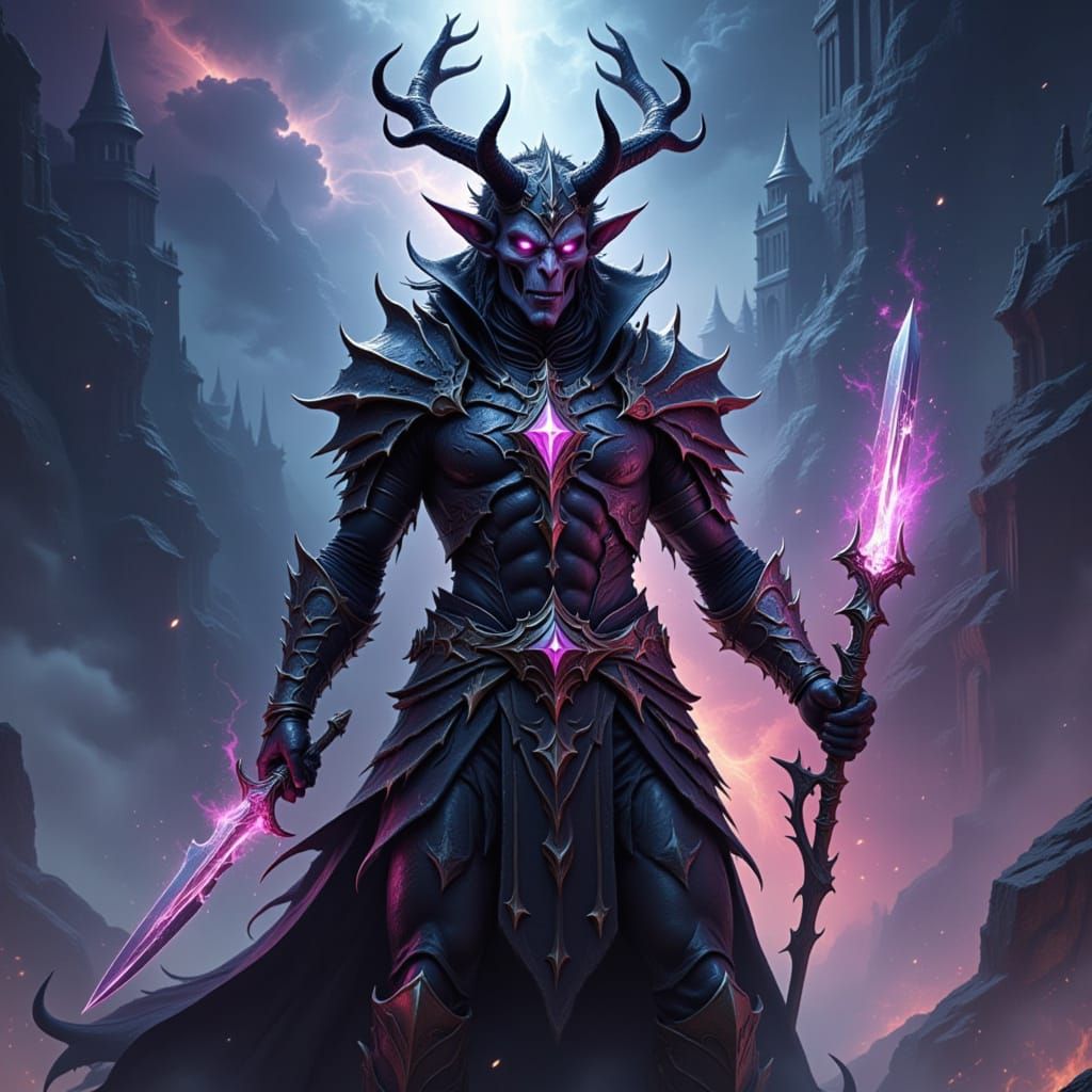 Majestic Tiefling Rogue in Cosmic Nebula