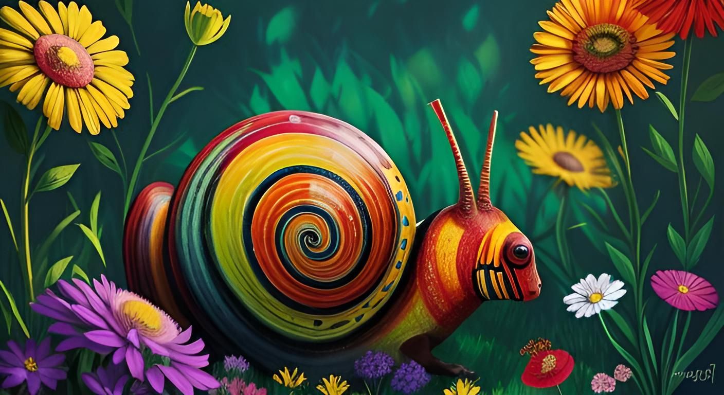 Snail in Meadow, Hundertwasser Style