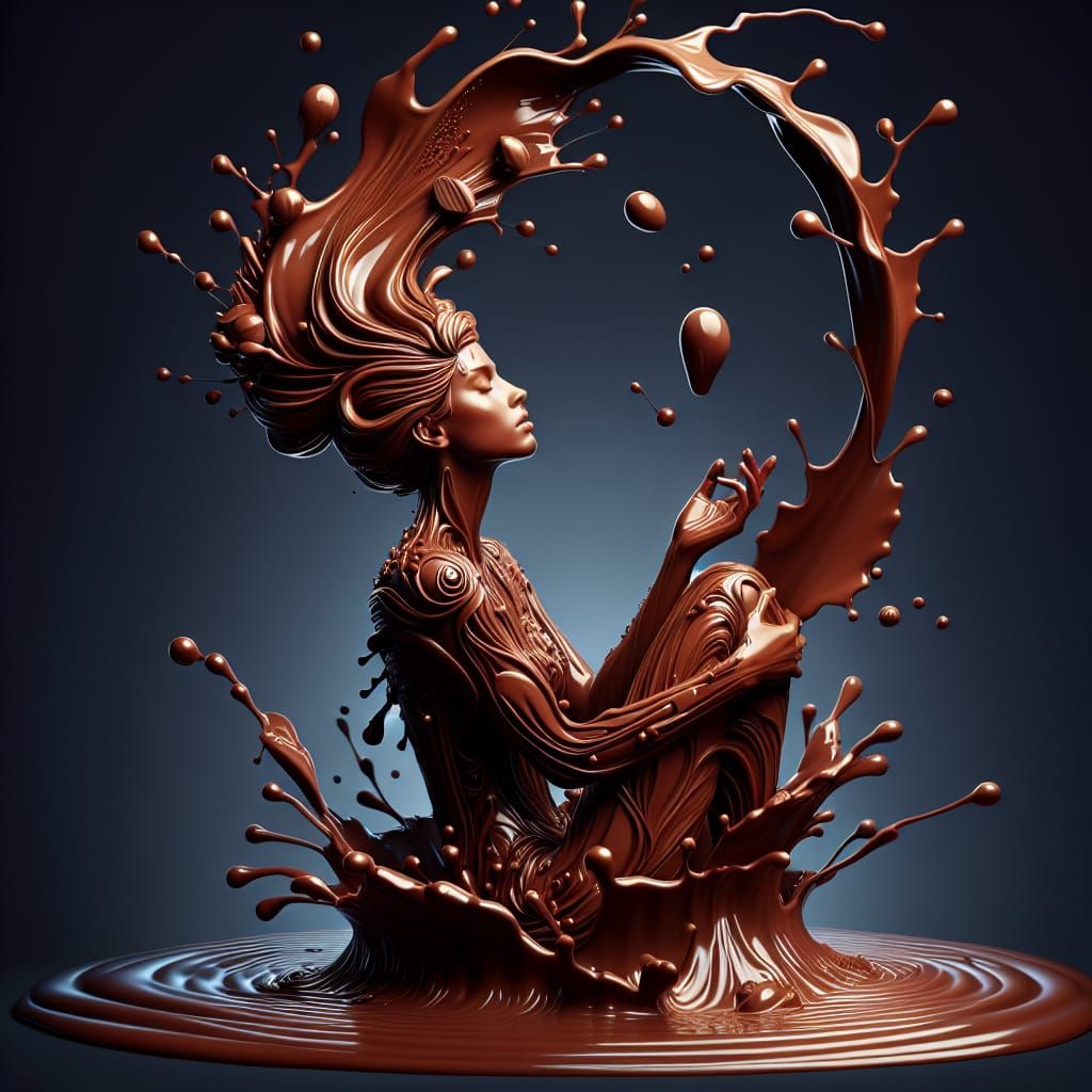 Surreal Chocolate Woman Emerging from Melted Pool