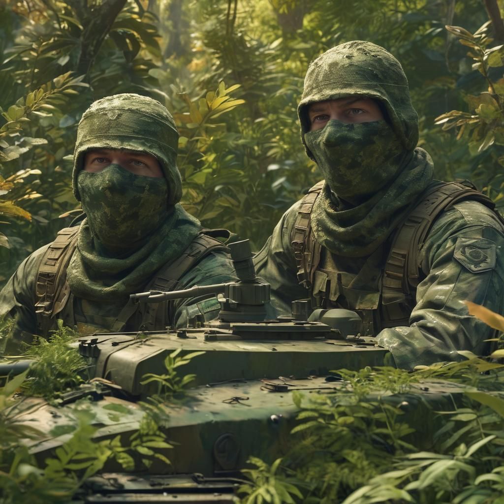 Soldiers Hide From Tank in Lush Camo Landscape