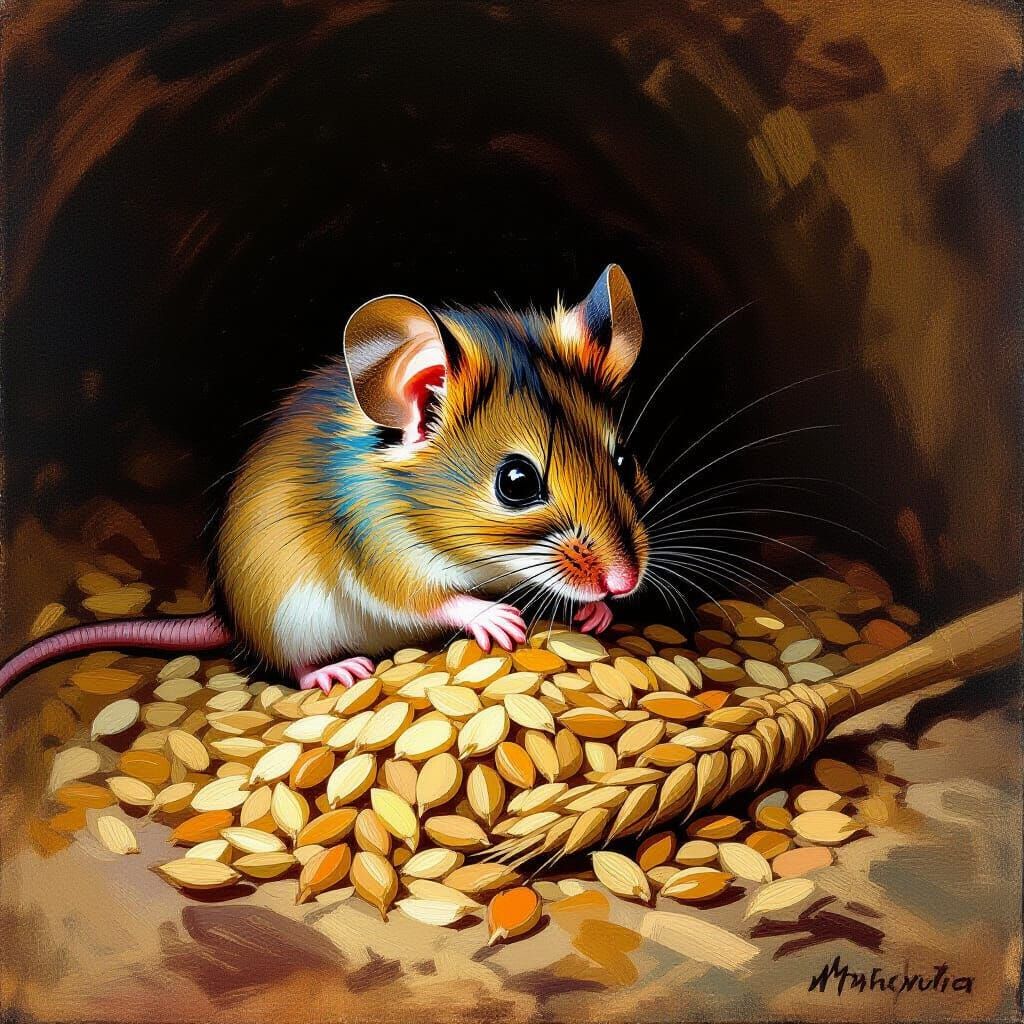 Mouse with Stolen Grain in Symbolist Style