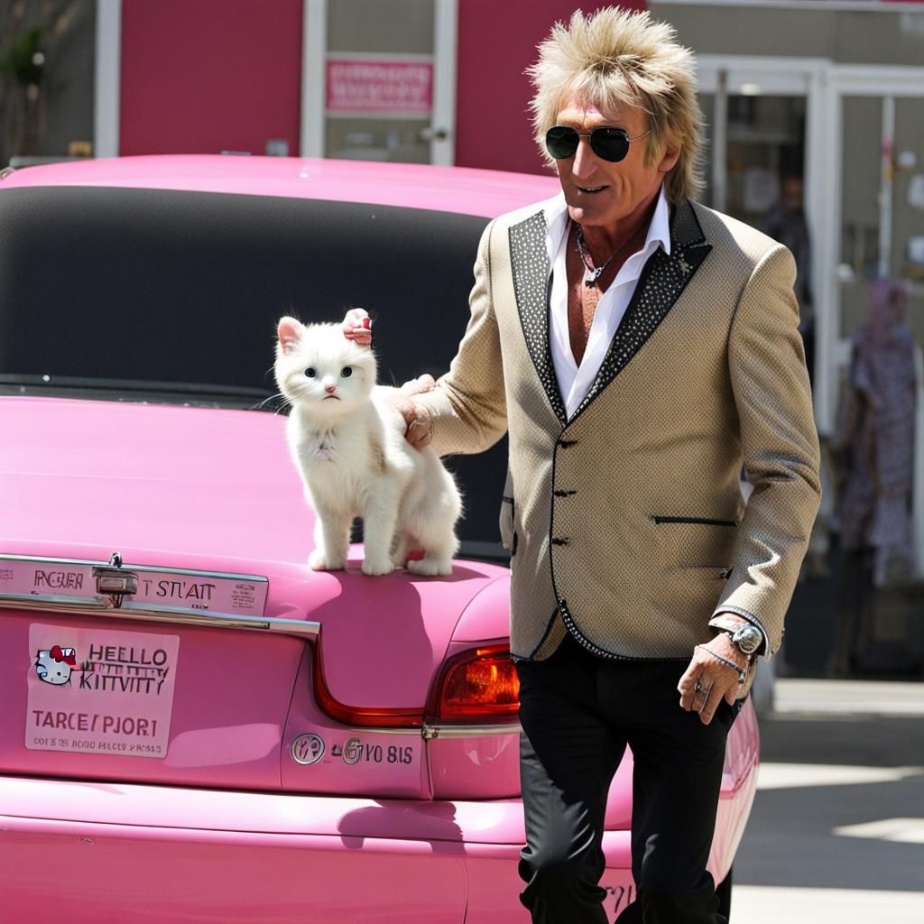 Rod Stewart and Hello Kitty at the Vet