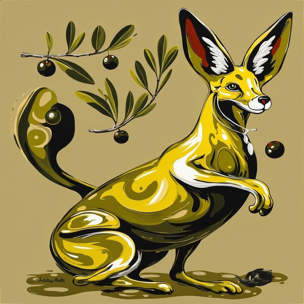 Surreal Olive Fox Hybrid in a Lush Environment