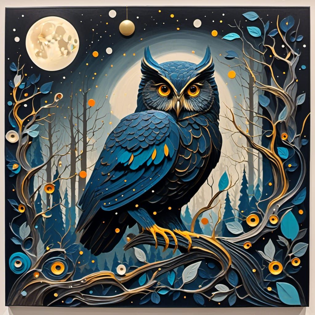 Owl in Forest Under Full Moon, Sci-Fi Style