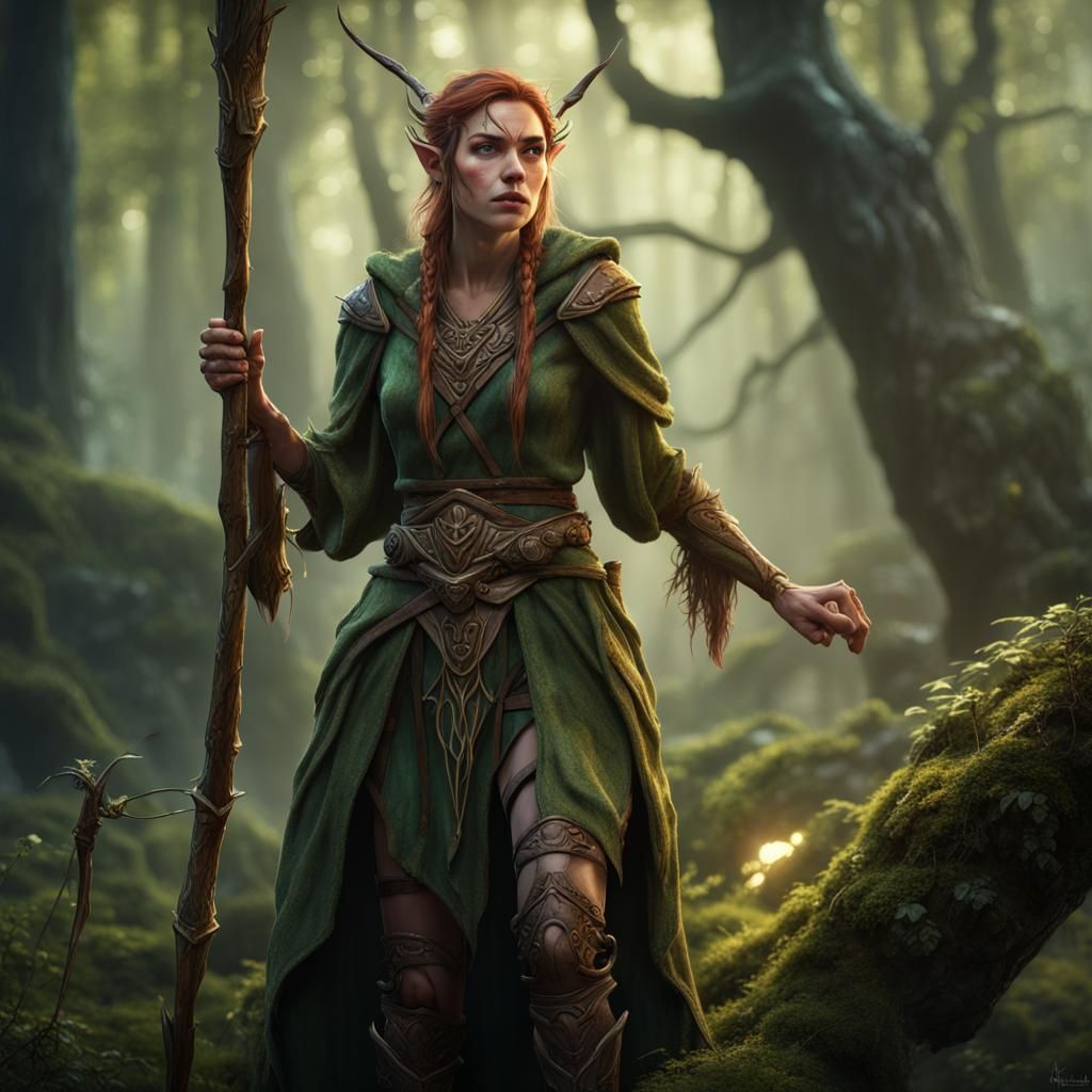 Wood Elf Druid Casting Spell: Fantasy Art