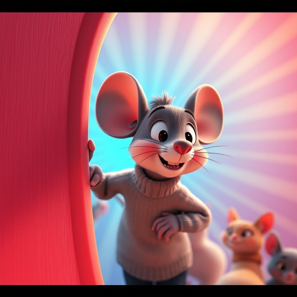 Mouse in Turtleneck Sweater Checks for Cats, 3D Render