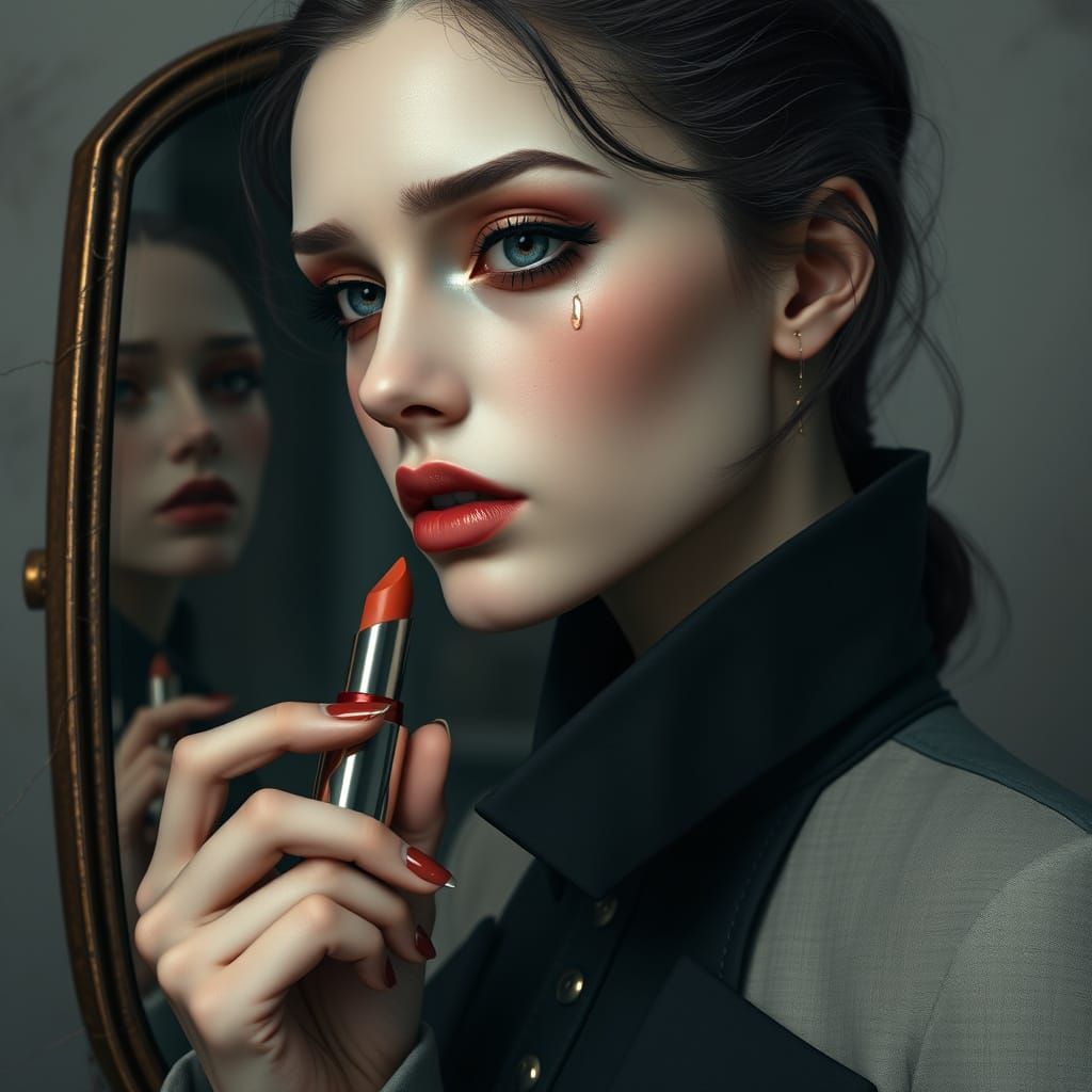 Elegant Woman's Reflection with Volumetric Lighting