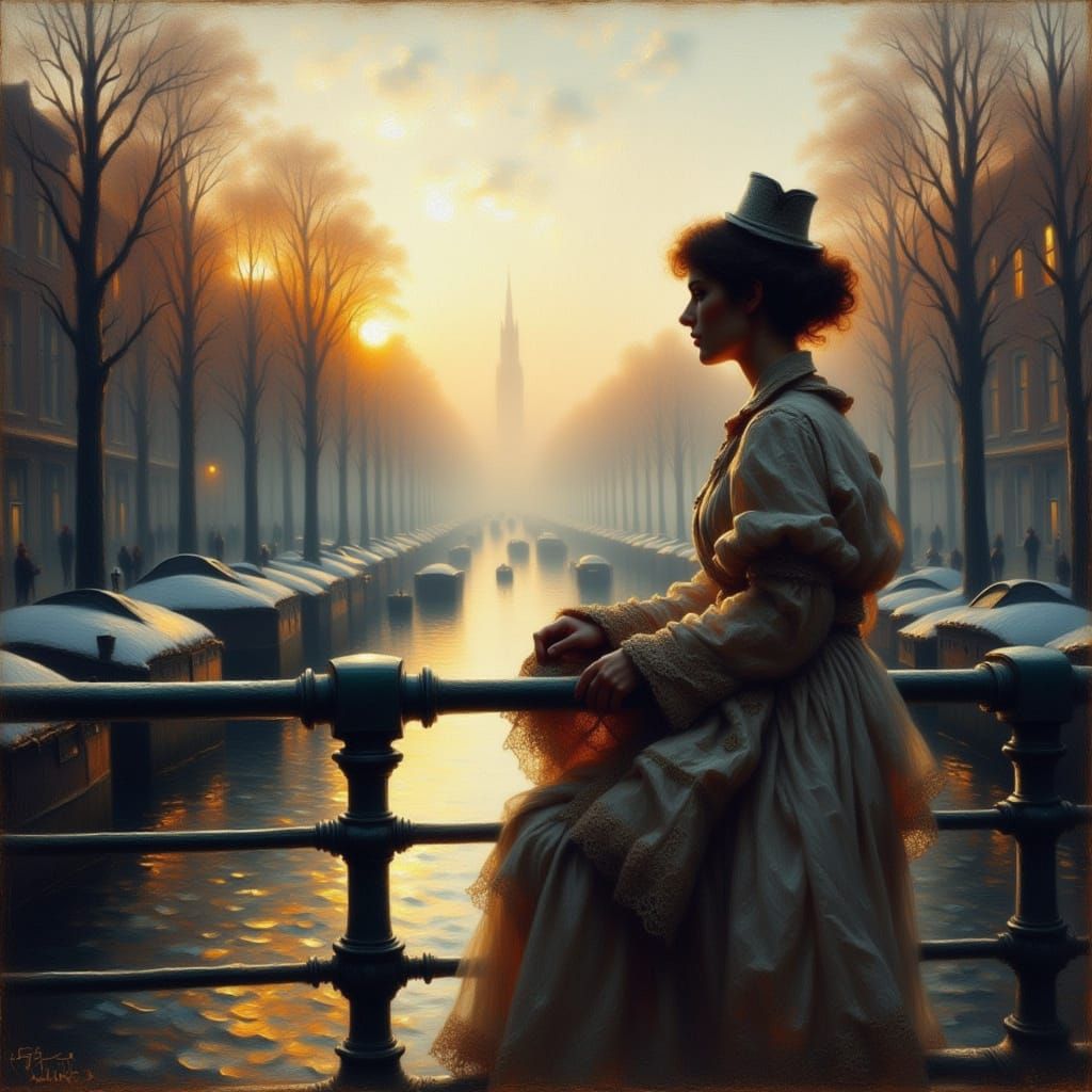 Woman in Soft Focus Amsterdam Sunset