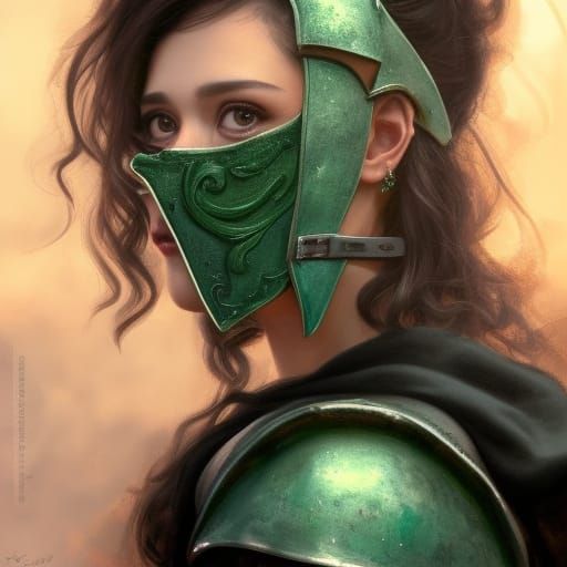Medieval Portrait with Green Armor in Art Nouveau Style