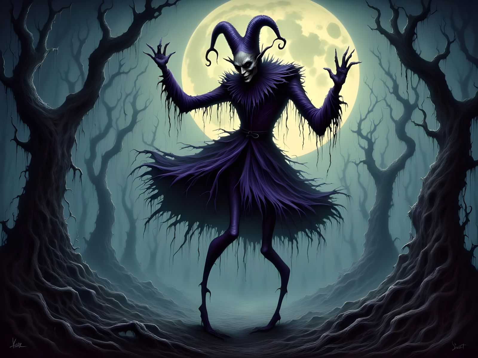 Diabolical Jester Under Full Moon
