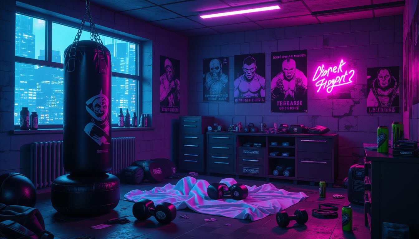 Dystopian Punk Rock Room in Grungy Cyberpunk Style