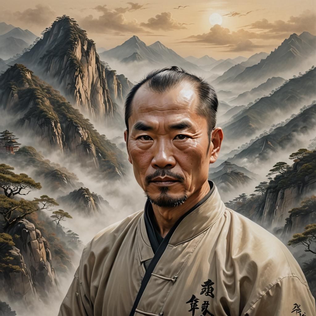 Chinese Man in Kung Fu Attire, Digital Portrait