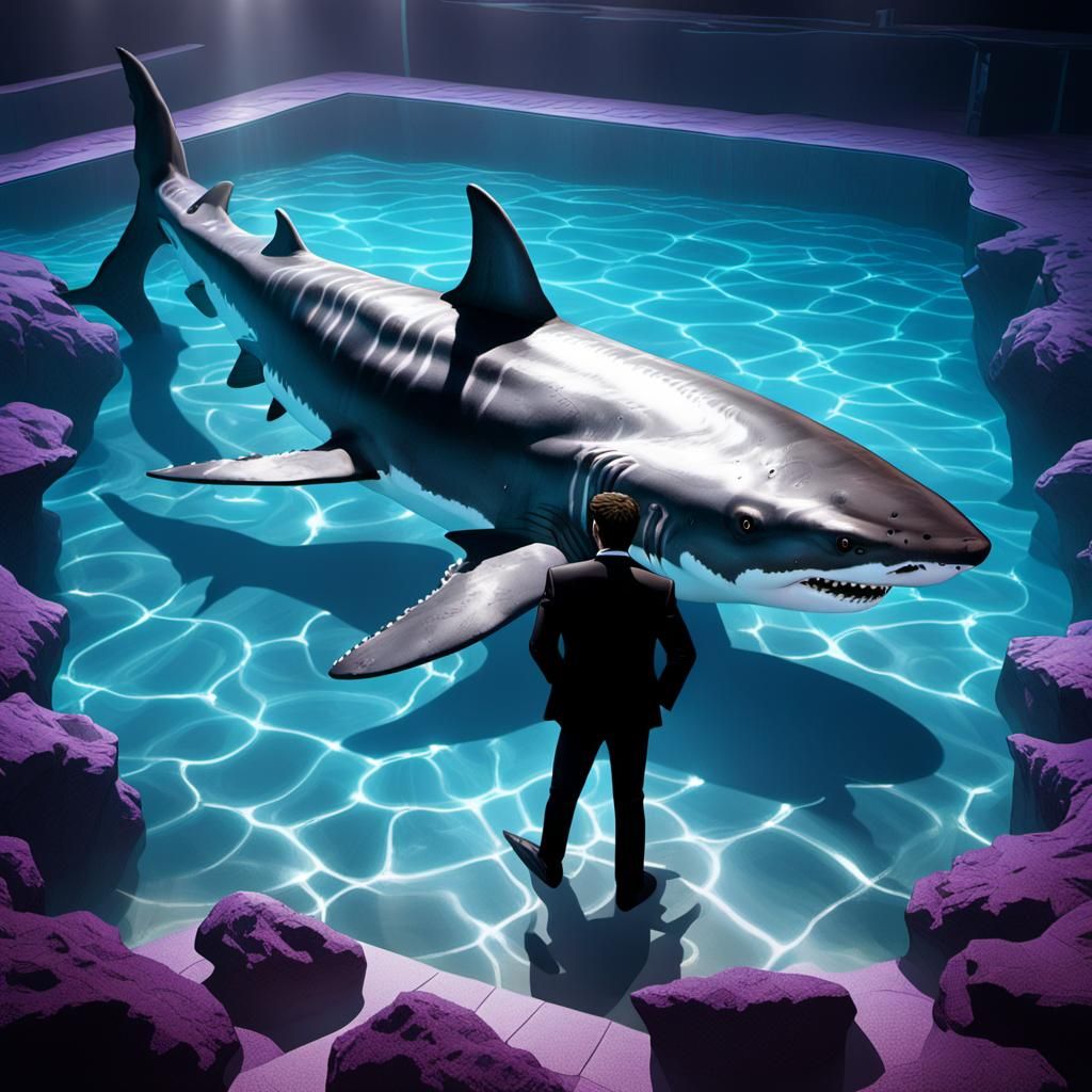 Anthropomorphic Shark in Tuxedo by Glistening Crystal Pool