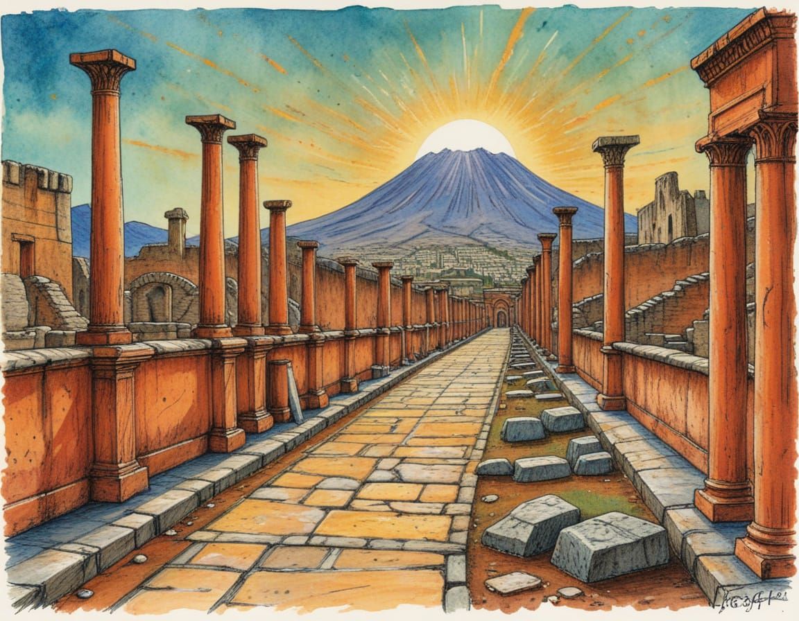 Ancient Ruins in Vibrant Abstract Colors