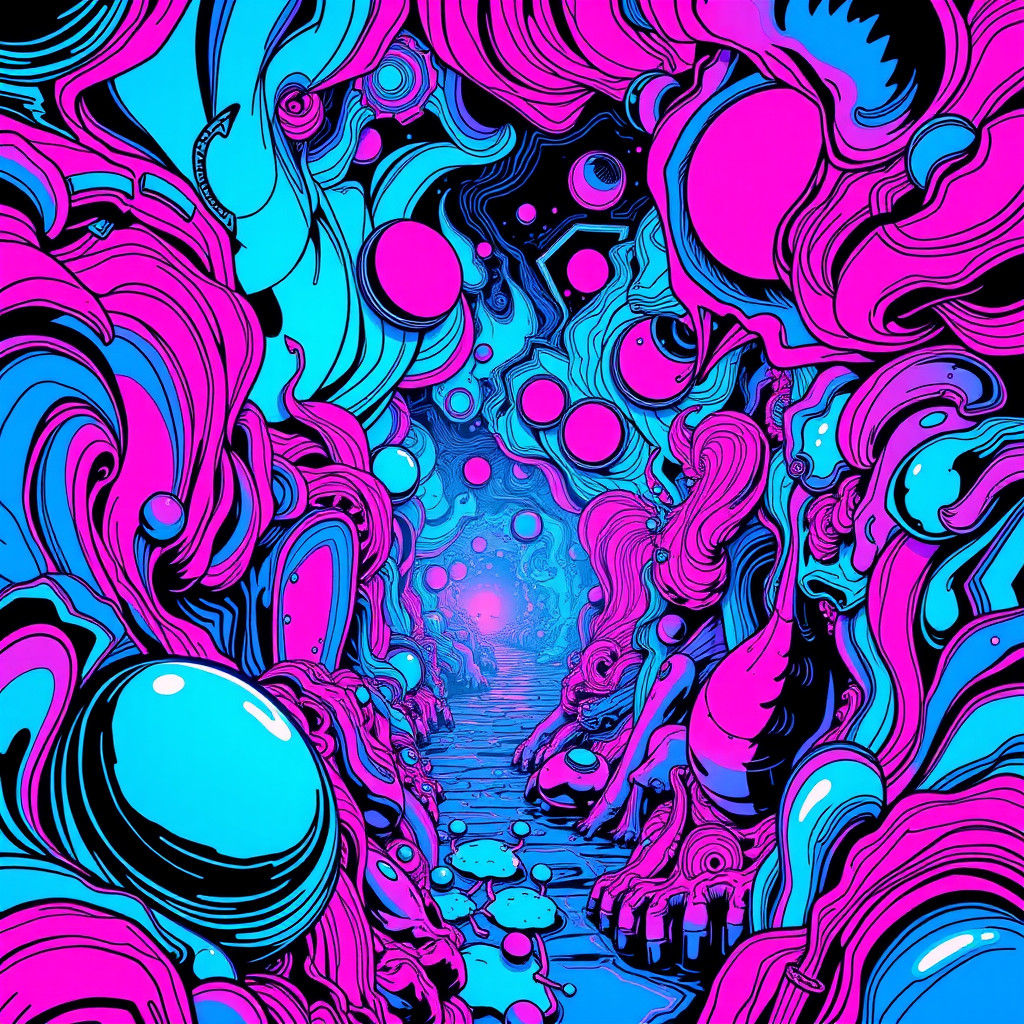 Neon Underground Comix Poster Art in Synthetism Style