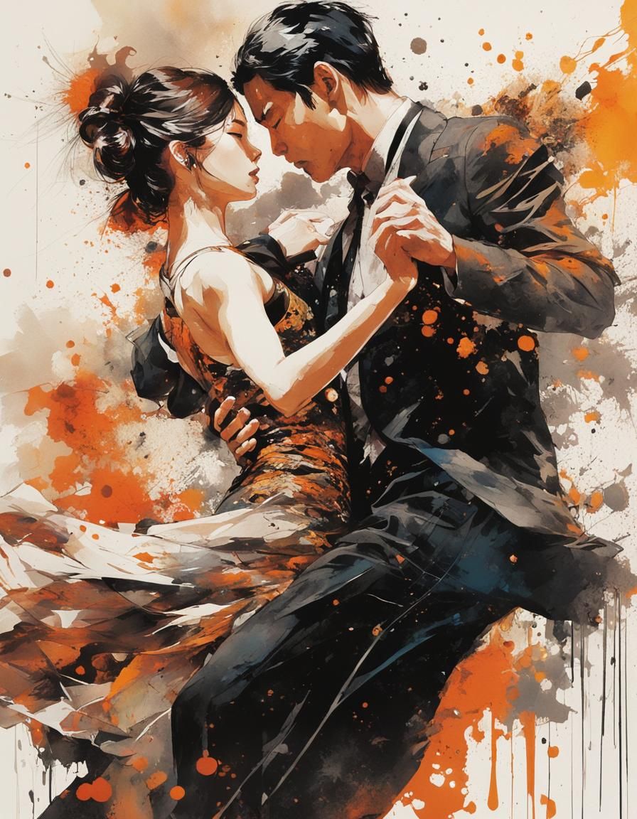 Passionate Tango Dancers in Manhwa Ink Art
