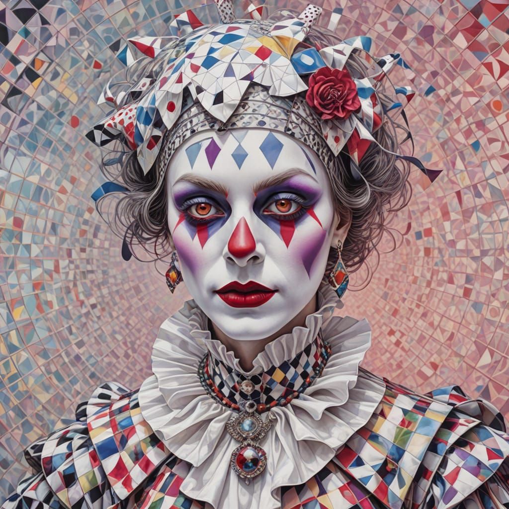 Eccentric Expressionist Portrait of a Pierrot Harlequin