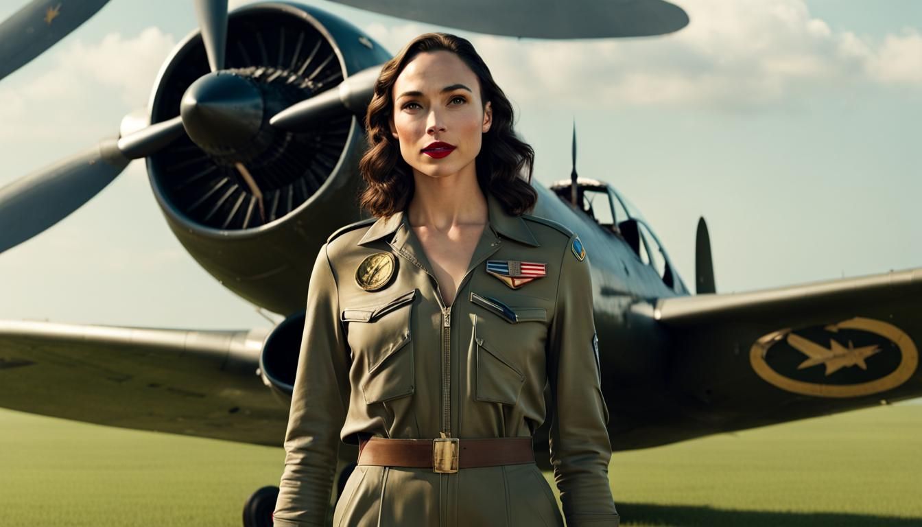 Pilot in Jumpsuit at WWII Airplane