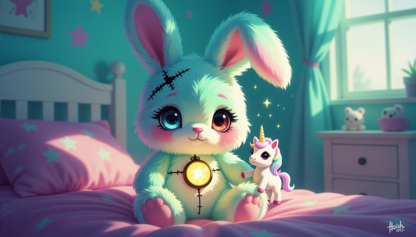 Creepy-Cute Plush Bunny with Mismatched Eyes