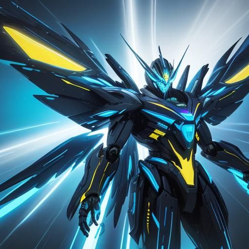 Futuristic Mecha Soaring Through the Air