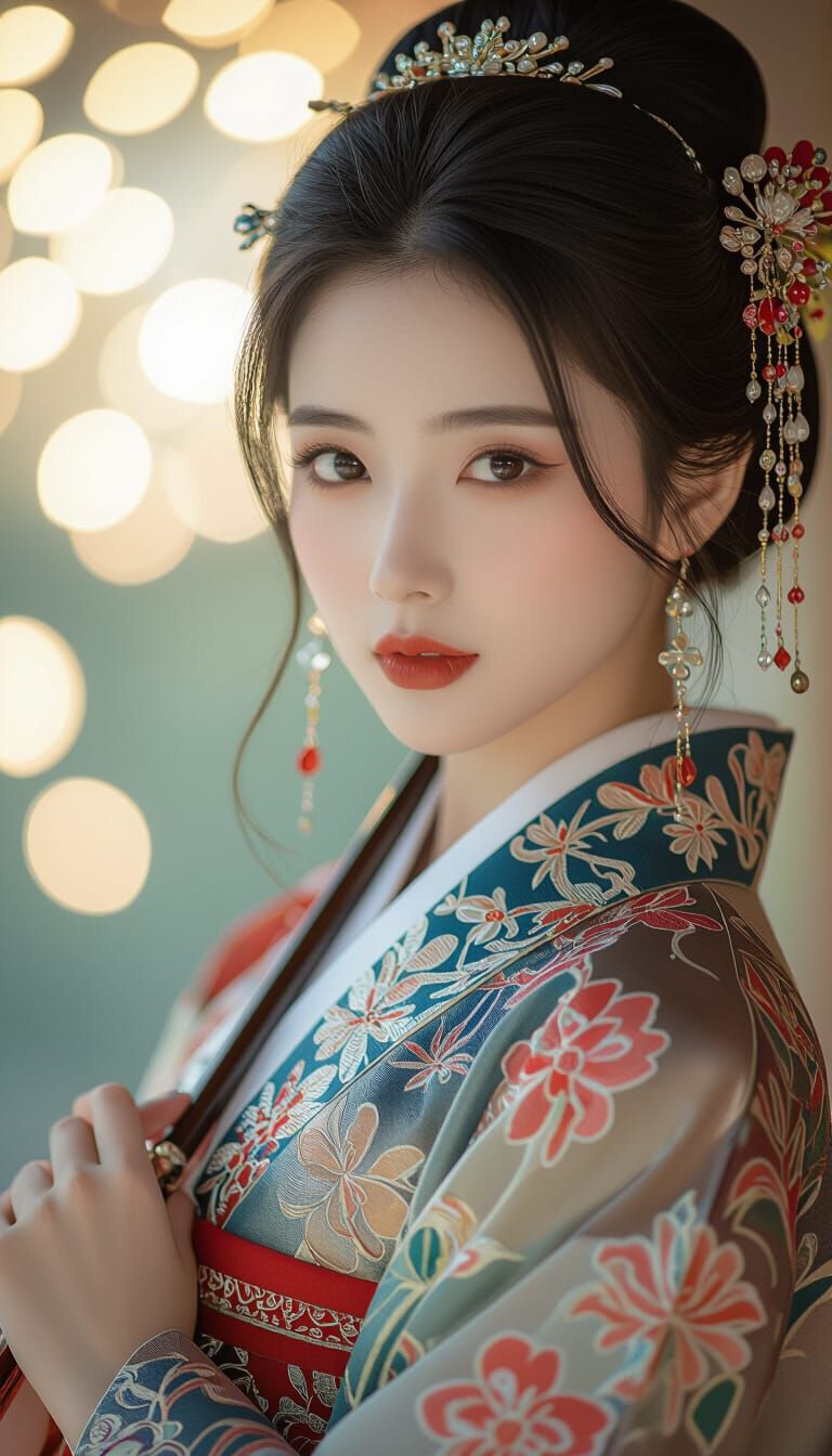 Elegant Chinese Girl Portrait in Vibrant Colors