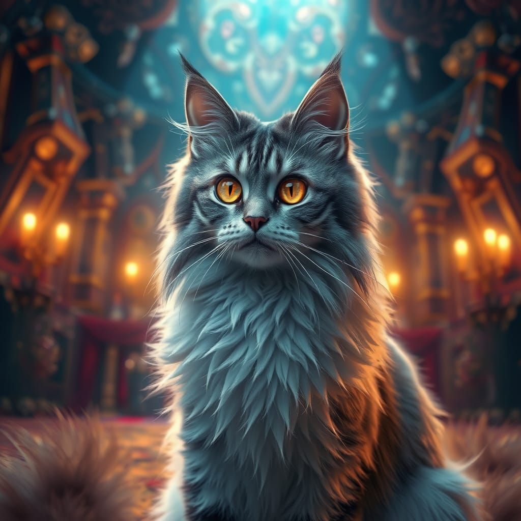 Regal Turkish Angora Cat in Mystical Realism