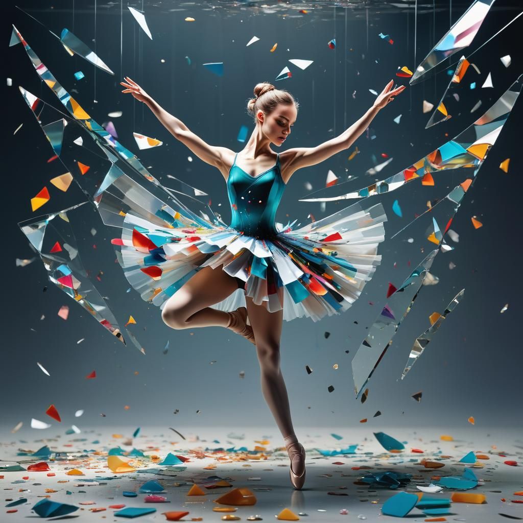 Shattered Ballerina in Surreal Dance of Glass