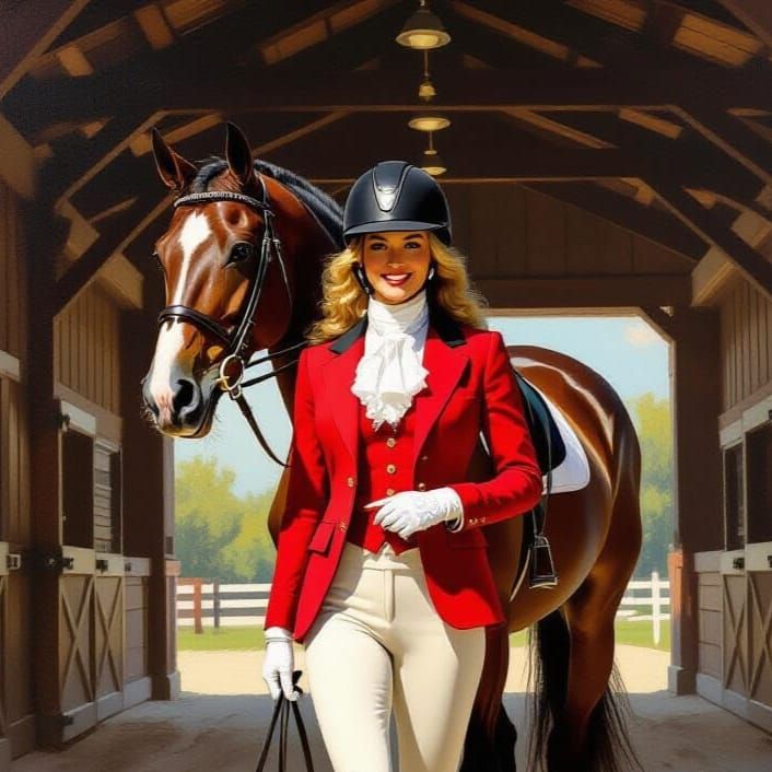Equestrian Beauty in Retro Oil Painting Style