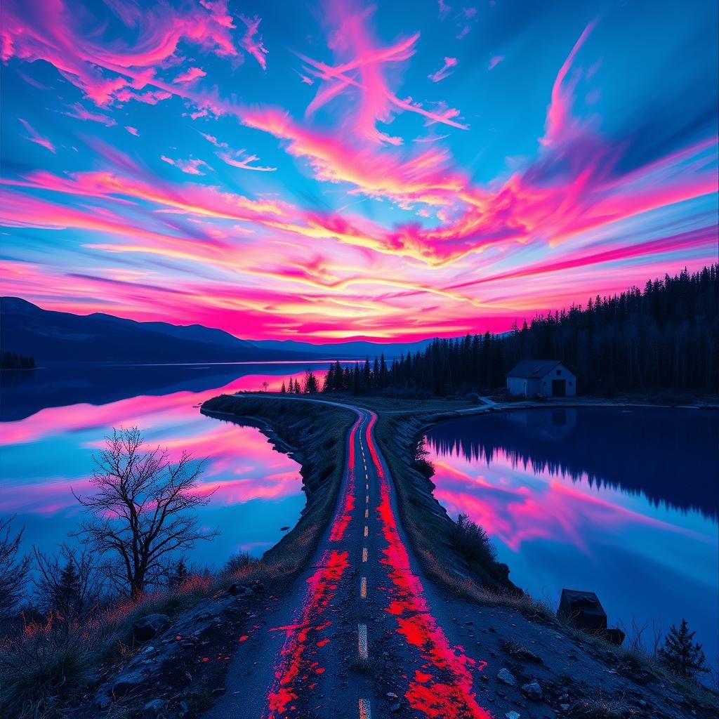 Lake Sunset Reflected with Street Art