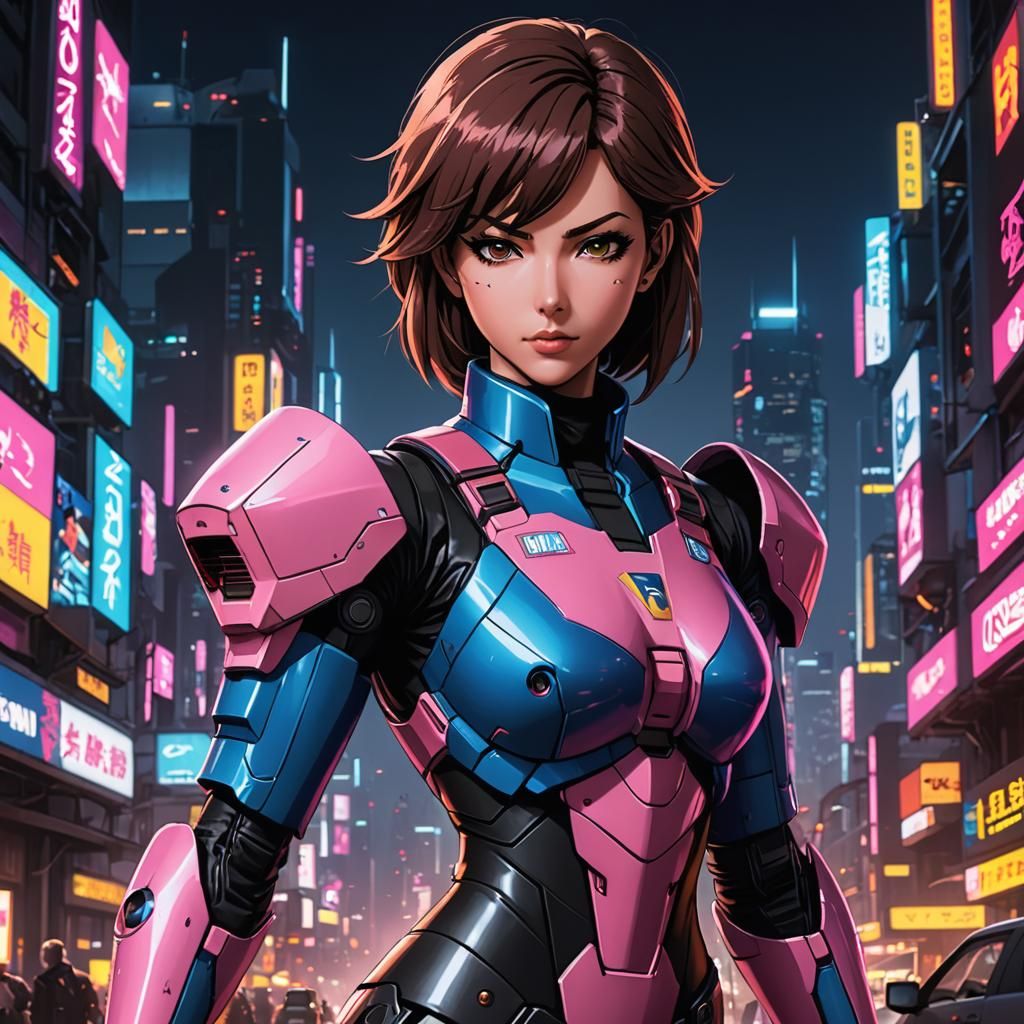 Cyberpunk Battlesuit: Priss Asagiri in Neon City
