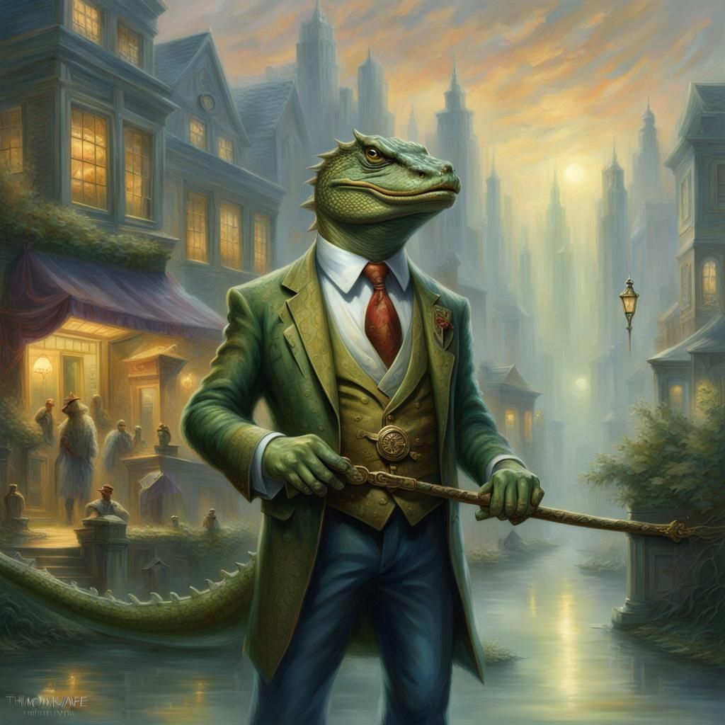 Lizardman Businessman in Swamp City: Ethereal Fantasy