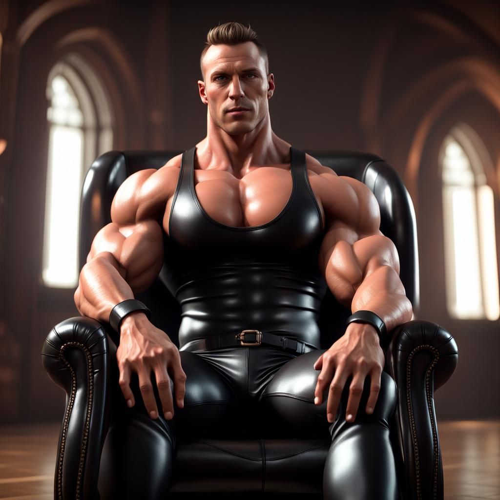 Handsome Bodybuilder in Rubber Outfit, 3D Game Art