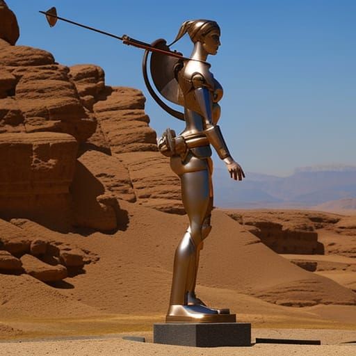 Artemis as Robot Goddess Copper Statue
