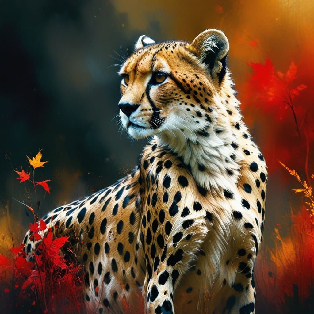 Autumn Cheetah Masterpiece in Hyper-Realistic Oil Painting S...