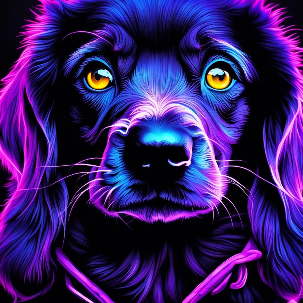 Neon Purple Puppy Eyes: Hyperrealistic Close-Up