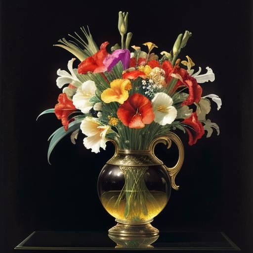 Elegant Gladioli Bouquet Still Life, Watercolor Painting