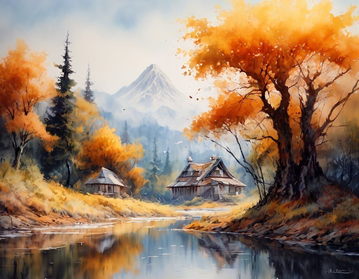 Surrealist Watercolor Landscape in Impressionist Style