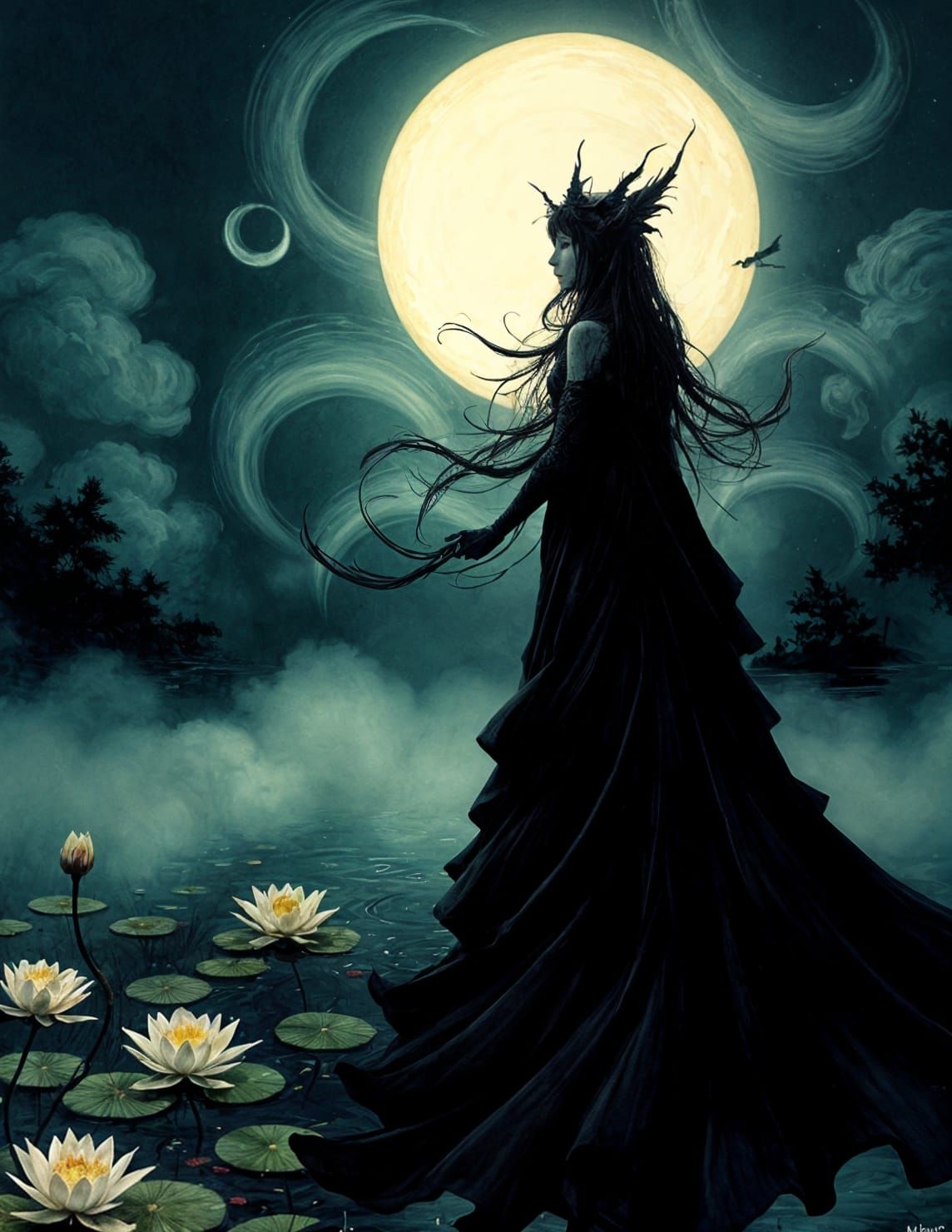 Nightmare Queen in Sfumato Chiaroscuro Watercolor