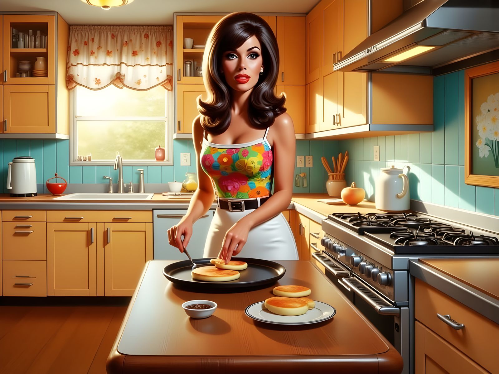 Raquel Welch in Mid Century Kitchen