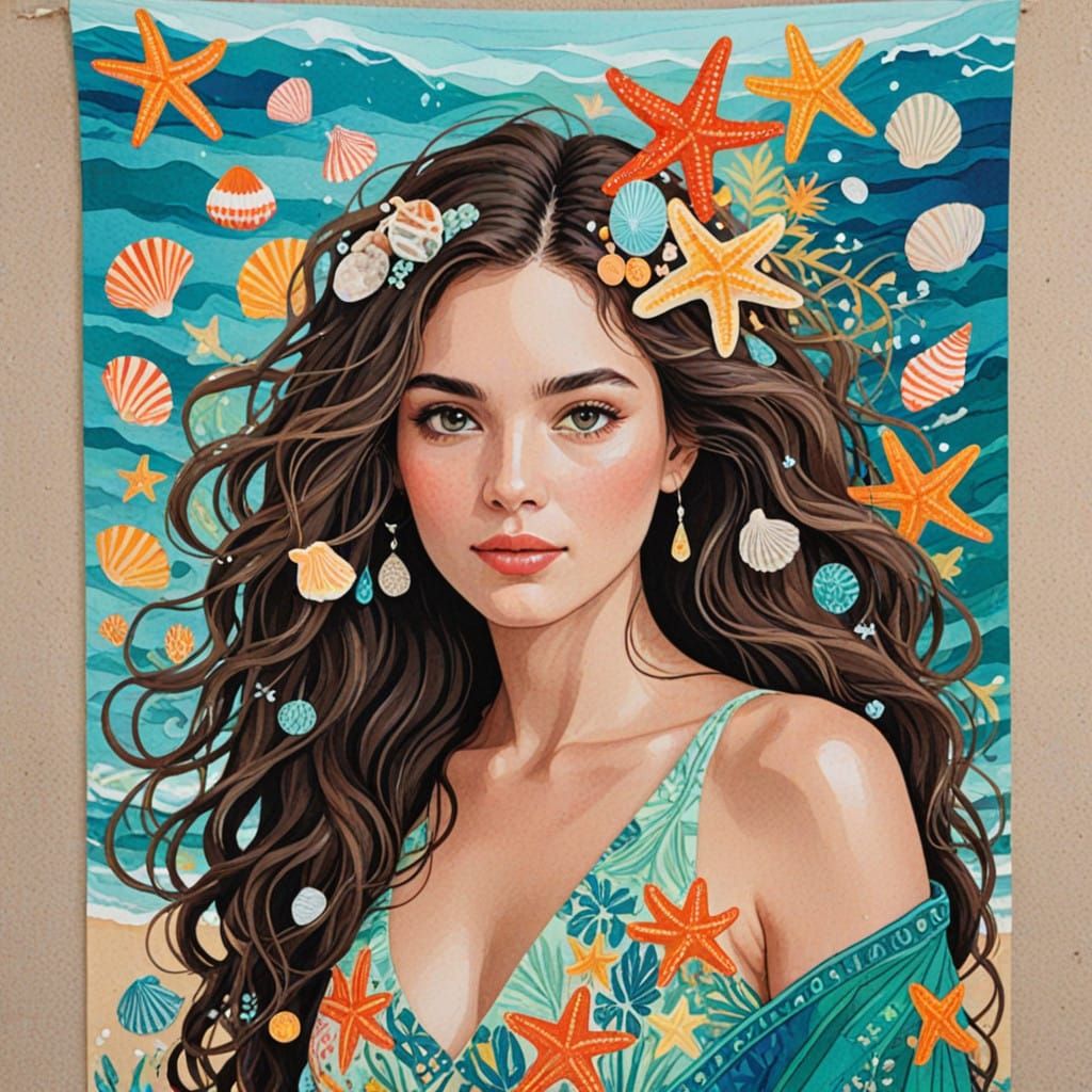 Ethereal Beach Goddess in Ocean-Inspired Shell and Starfish...