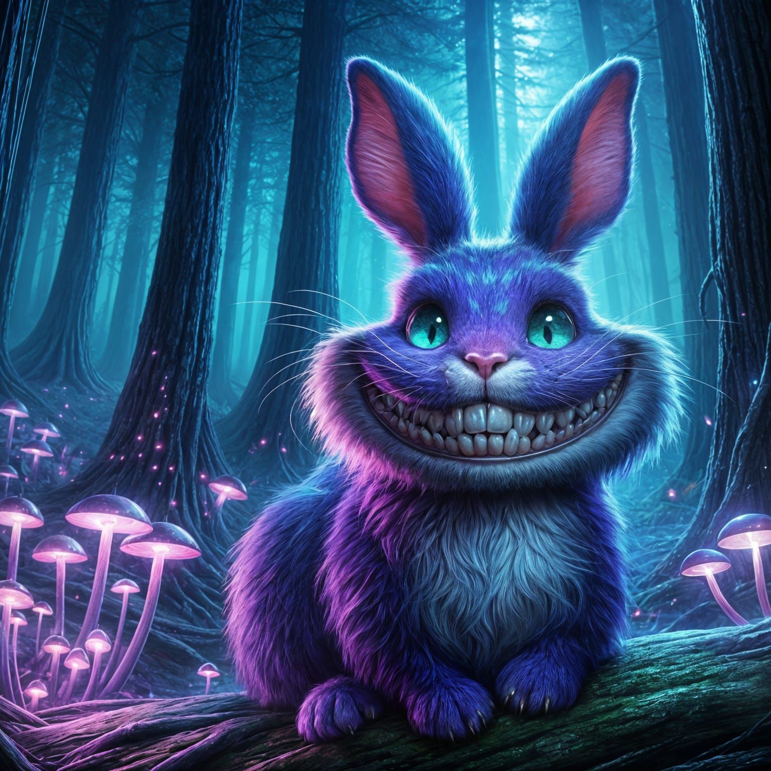 Ethereal Cheshire Rabbit in Magical Forest