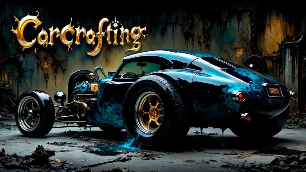 Hyper-Realistic Car in Neon-Lit Studio with Dark Goo Accents