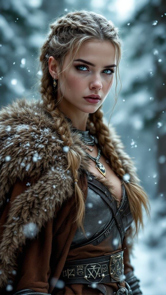 Viking Warrior in Winter Wilderness