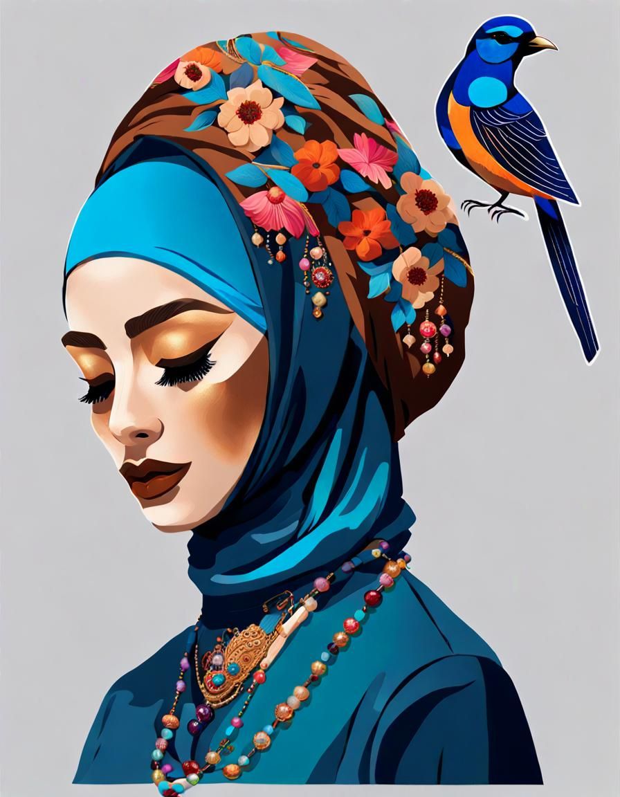 European Woman in Hijab with Floral Decorations