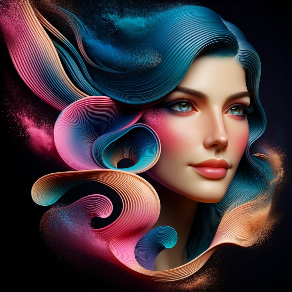 Woman's Portrait with Abstract Sculptural Forms